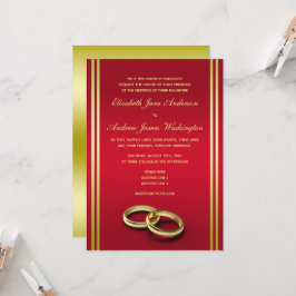 Invitación Elegante oro y rojo, Boda de anillos Bodas
