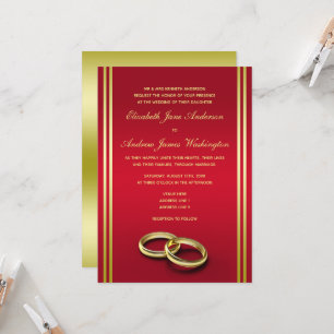 Invitación Elegante oro y rojo, Boda de anillos Bodas