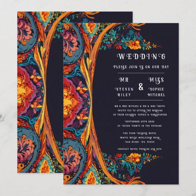 Invitación Elegante oro y Verde azulado Resumen Boda Larva (Anverso / Reverso)