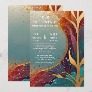 Invitación Elegante oro y Verde azulado Resumen Boda Larva