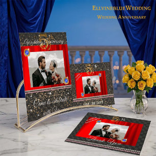 Invitación Elegante Oro y Zafiro 5 Años de Aniversario   Foto