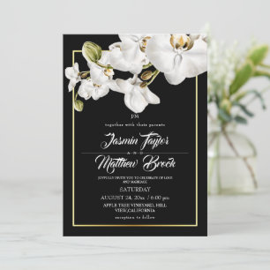 Invitación Elegante Orquídea Acuarela Oscura Boda