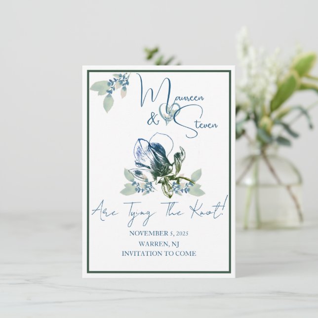 Invitación Elegante Orquídea Blanca, Azul Y Verde Salven La F (Anverso de pie)
