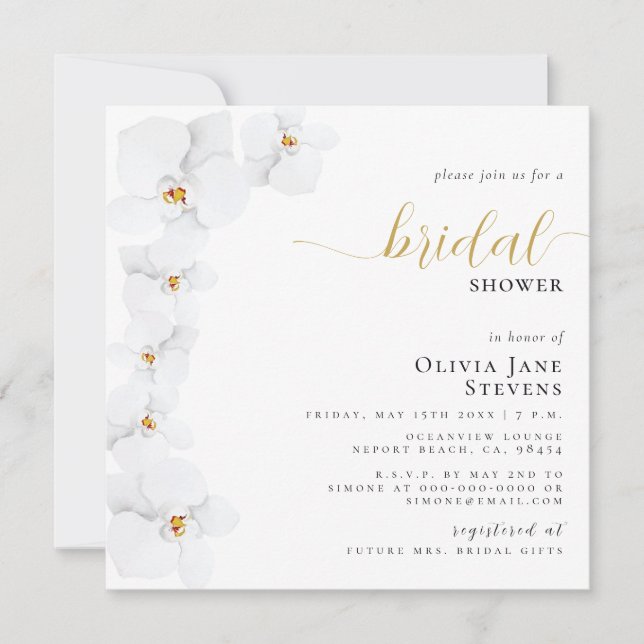 Invitación Elegante Orquídea Bridal Floral Blanca Bridal Duch (Anverso)