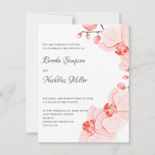 Invitación Elegante orquídea coralina Boda botánico elegante