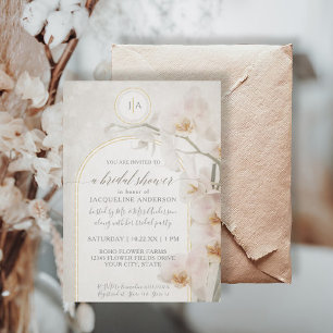 Invitación Elegante Orquídea Dorada Arco Monograma Ducha Noda