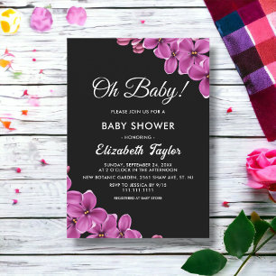 Invitación Elegante Orquídea Flor Negra Floral Baby Shower