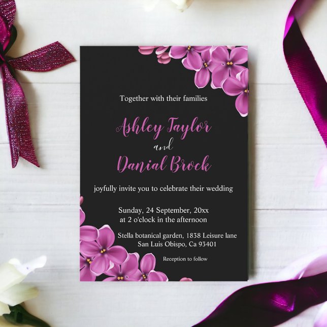 Invitación Elegante Orquídea Flor Negra Verano Floral Boda (Subido por el creador)