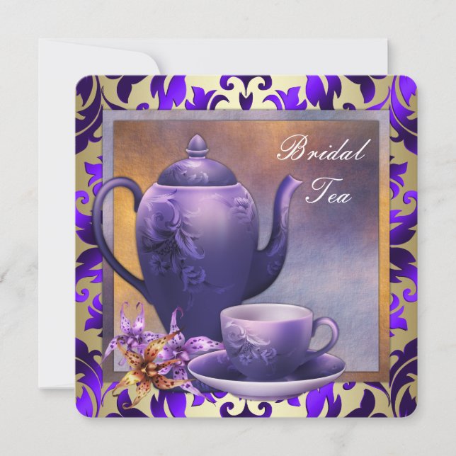 Invitación Elegante Orquídea Oro Morado Bridal Tea Fiesta (Anverso)