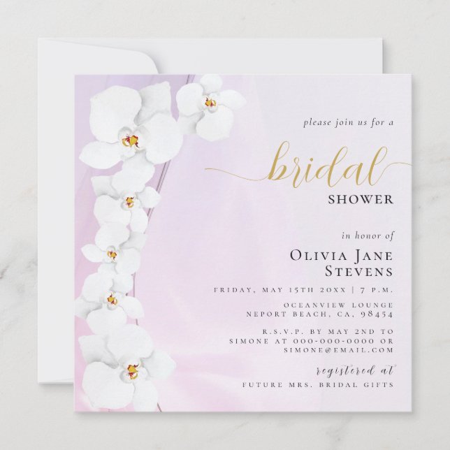 Invitación Elegante Orquídea Rosa Estética Floral Bridal Duch (Anverso)