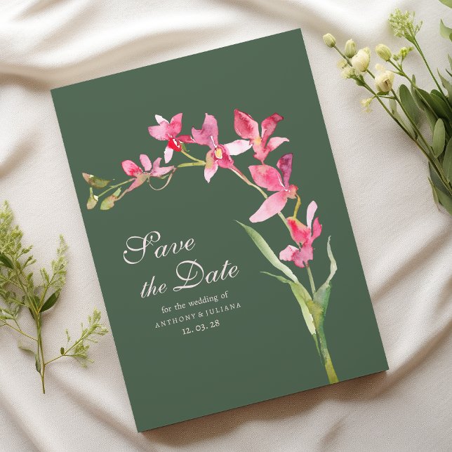 Invitación Elegante orquídea rosa verde malva Save the Date (Elegant mauve green pink orchid Save the Date)