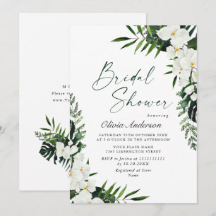 Invitación Elegante Orquídeas Blancas Ducha Bohemiana Bridal