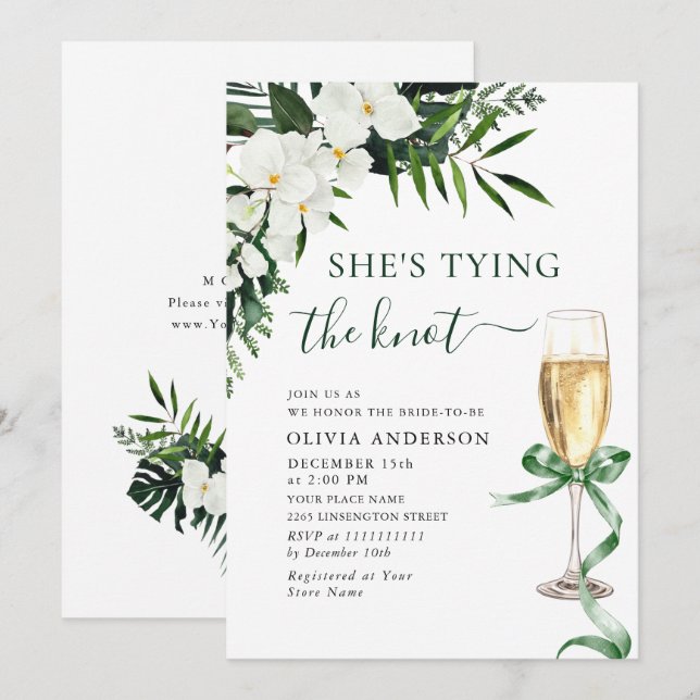 Invitación Elegante Orquídeas Blancas Ducha Bohemiana Bridal (Anverso / Reverso)