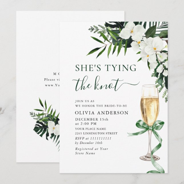 Invitación Elegante Orquídeas Blancas Ducha Bohemiana Bridal (Anverso / Reverso)