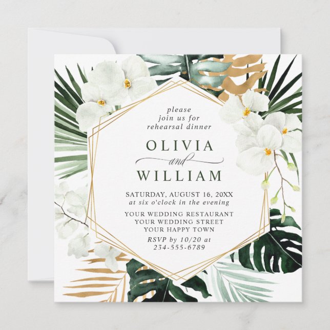 Invitación Elegante orquídeas blancas para la cena de REFUERZ (Anverso)