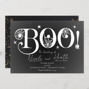 Invitación Elegante oscuro BOO Boda blanco negro de Halloween