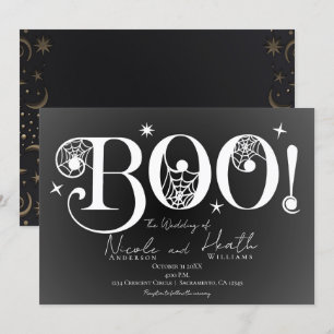 Invitación Elegante Oscuro BOO Negro Blanco Boda de Halloween