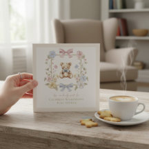 Elegante osito floral código QR baby shower pastel