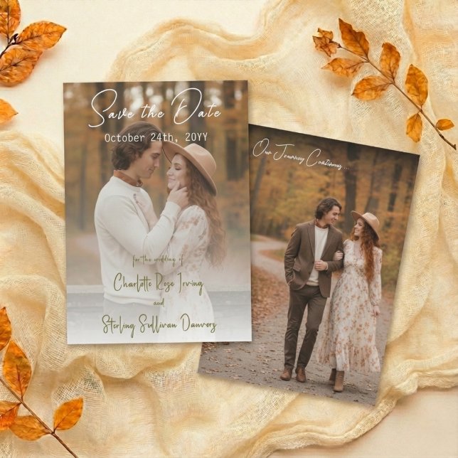Invitación Elegante Otoño 2 Foto Script Salva La Fecha (Subido por el creador)
