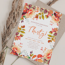 Invitación Elegante otoño acuático Floral 30 cumpleaños
