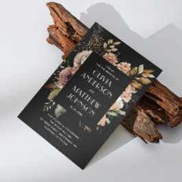 Invitación Elegante otoño boda floral negro detalles del códi