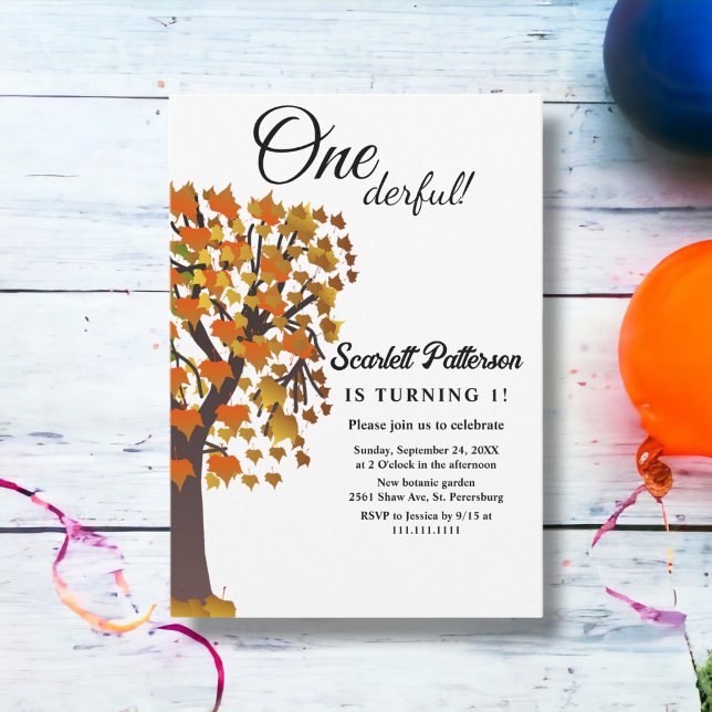Invitación Elegante otoño deja árbol romántico primer cumplea (Subido por el creador)
