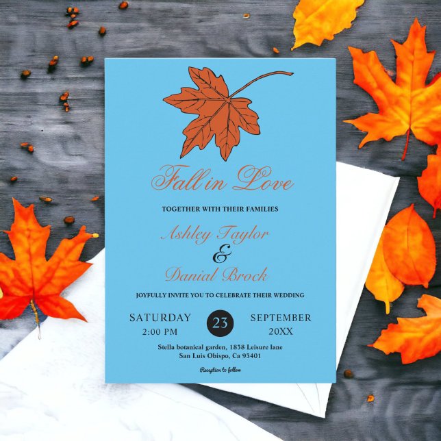 Invitación Elegante otoño deja Boda floral azul otoño (Subido por el creador)