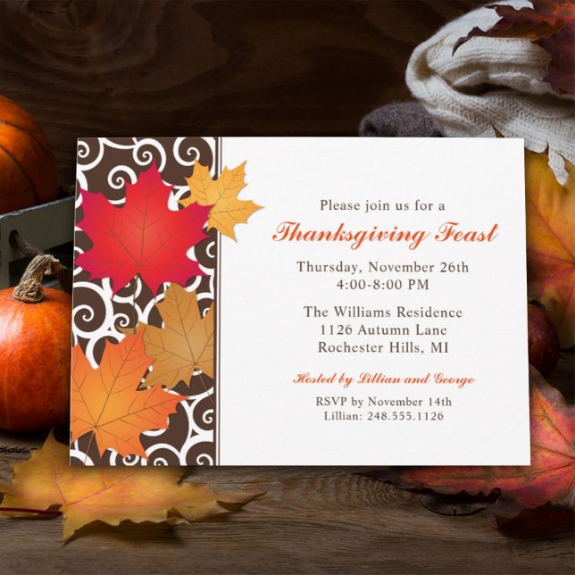 Invitación Elegante otoño deja la fiesta de Acción de Gracias (Subido por el creador)
