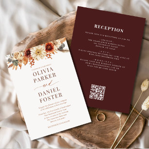 Invitación Elegante otoño en una boda de otoño con el código