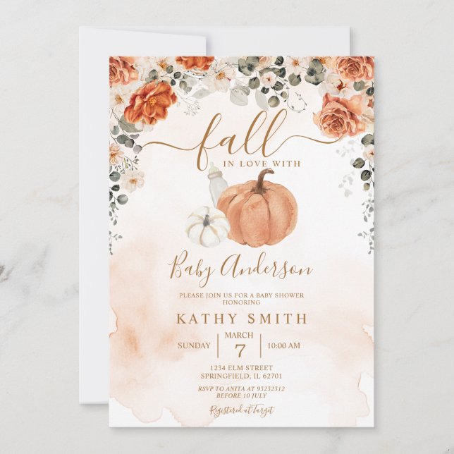 Invitación Elegante otoño floral caída en el amor Baby Shower (Anverso)