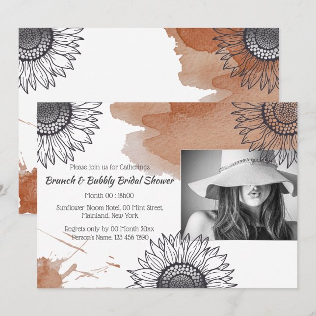 Invitación Elegante otoño gris marrón DIY foto fiesta de gira (Anverso / Reverso)