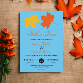 Invitación Elegante Otoño Hojas Azul Floral Boda