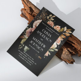 Invitación Elegante otoño negro floral boda ensayo cena