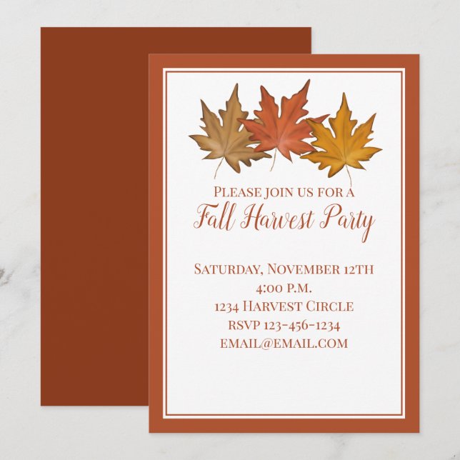 Invitación Elegante otoño rojo deja cosecha clásica (Anverso / Reverso)