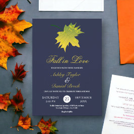 Invitación Elegante otoño rústico deja a Boda de Moda azul de