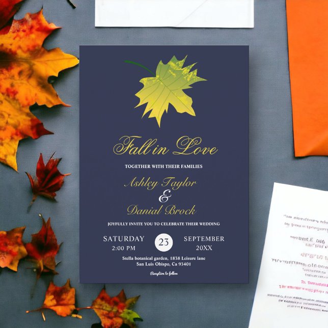 Invitación Elegante otoño rústico deja a Boda de Moda azul de (Subido por el creador)