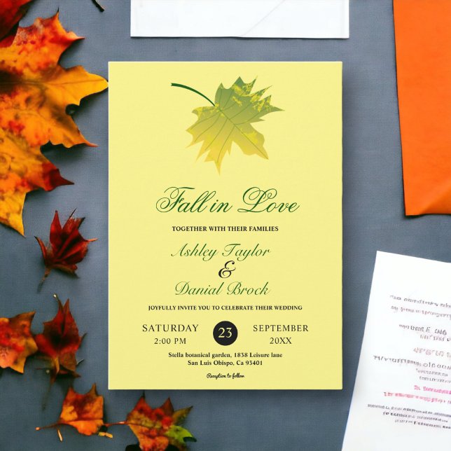 Invitación Elegante otoño rústico deja Boda floral amarillo (Subido por el creador)