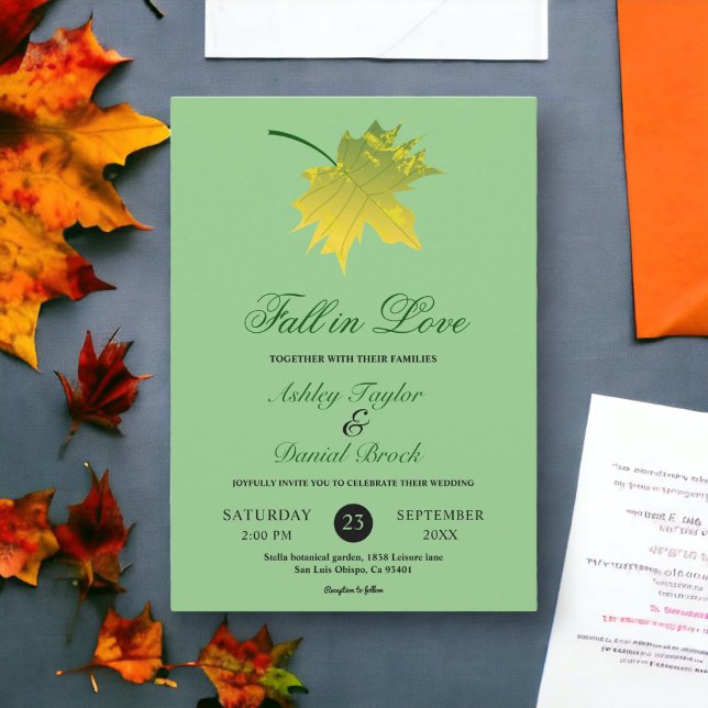Invitación Elegante otoño rústico deja Boda floral verde (Subido por el creador)