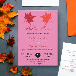 Invitación Elegante otoño rústico deja bodas de otoño rosadas