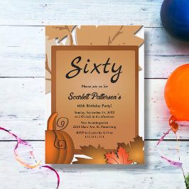 Invitación Elegante otoño rústico deja calabaza 60 cumpleaños