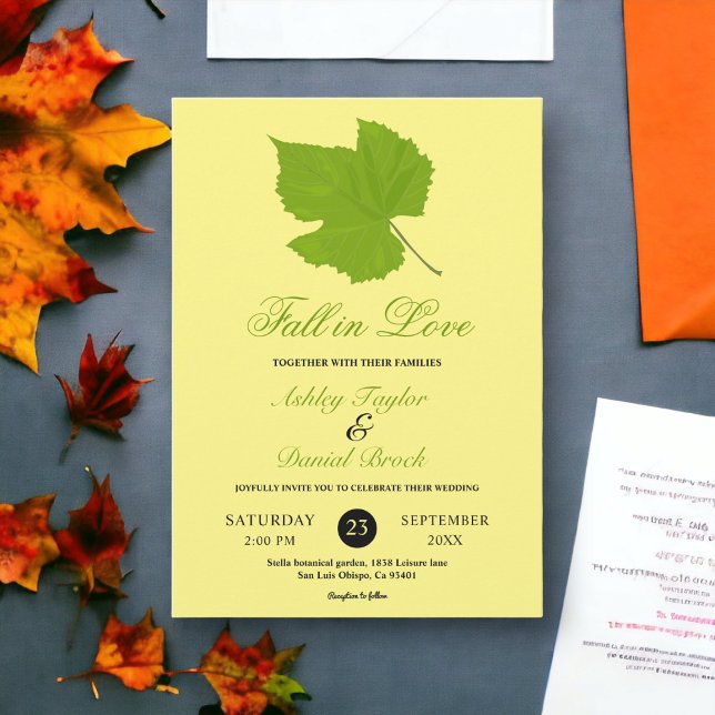 Invitación Elegante otoño verde deja Boda floral amarillo (Subido por el creador)