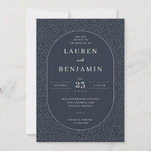 Invitación Elegante óvalo de puntos azul marino