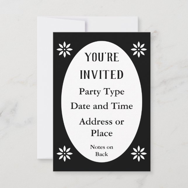 Invitación Elegante óvalo negro floral victoriano (Anverso)