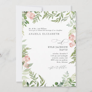 Invitación Elegante Padres de Novia Rosa/Rubor Floral Eucalyp