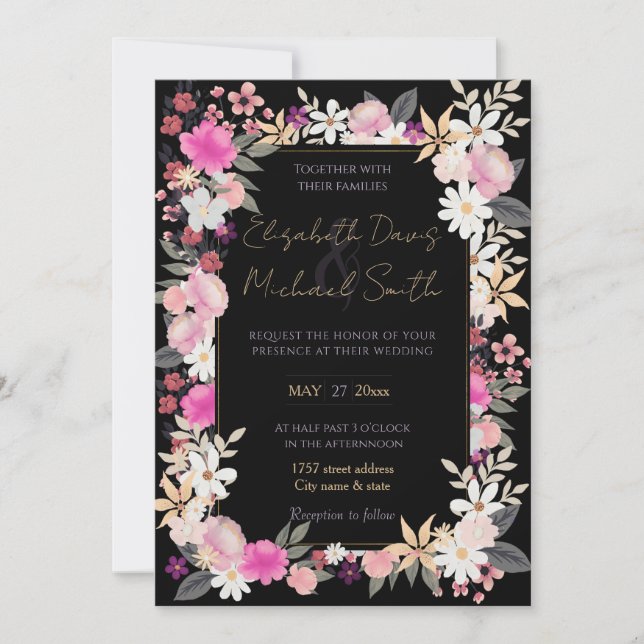 Invitación Elegante Paint Black Wildflowers Boho Floral Paint (Anverso)