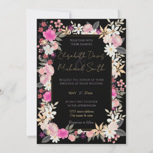 Invitación Elegante Paint Black Wildflowers Boho Floral Paint