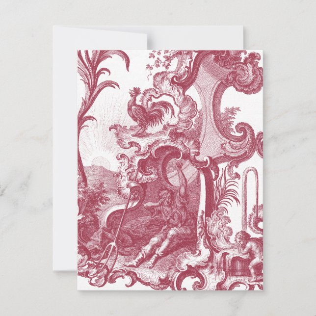 Invitación Elegante país francés Antique Red Toile de Jouy (Anverso)