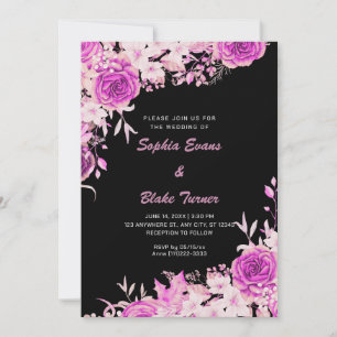 Invitación Elegante país rosa Roses negro Boda