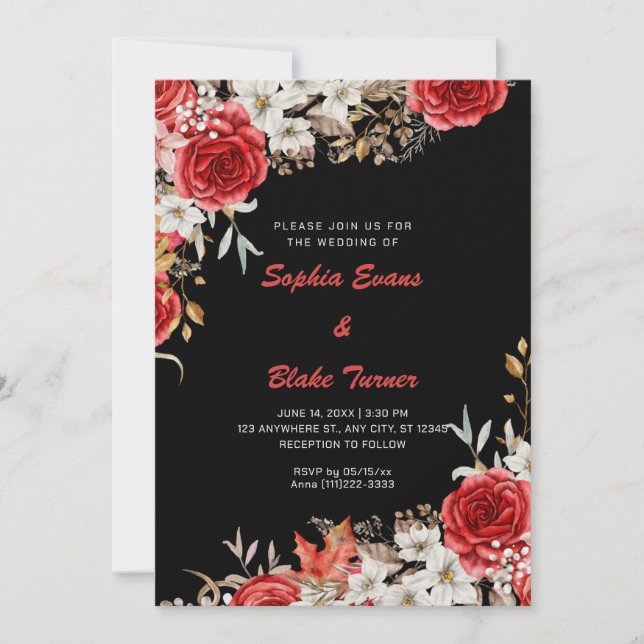 Invitación Elegante país Roses Roses Roses Negro Boda (Anverso)