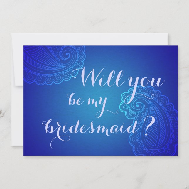 Invitación Elegante Paisley Azul Serás Mi Noviera (Anverso)